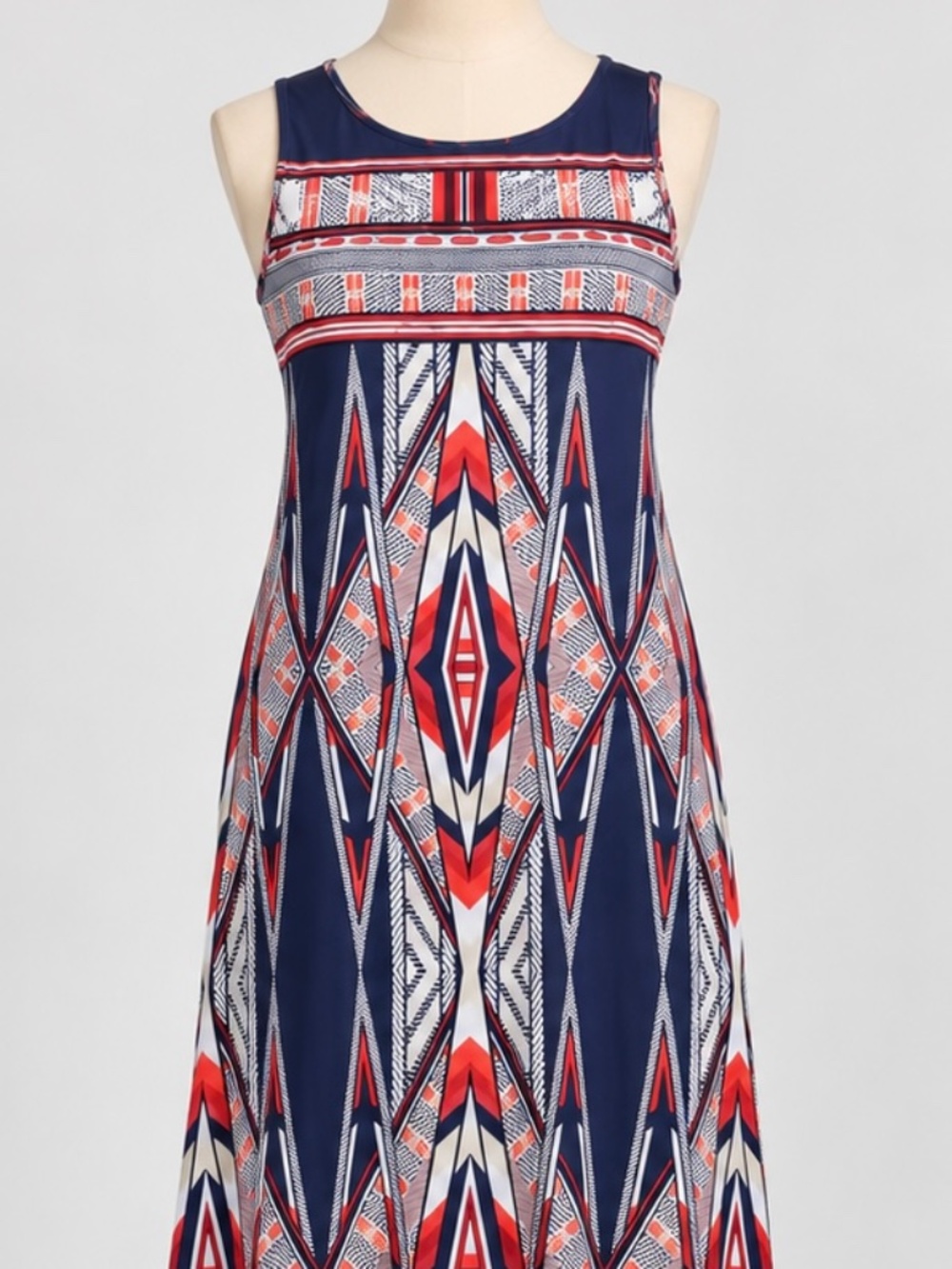 Geometric Southwestern Aztec Print Sleeveless Maxi Dress